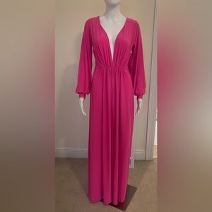 LIX Hot Pink Long Sleeve Deep V Dress